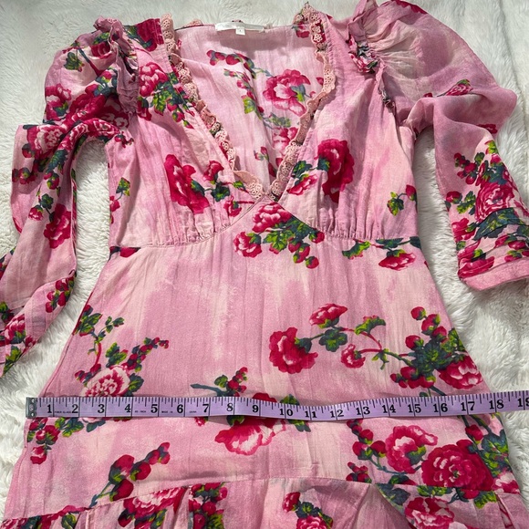 LoveShackFancy Salima Midi Dress Pink Tiered Asymmetrical Size 4 Ruffle Flowers - Picture 6 of 10